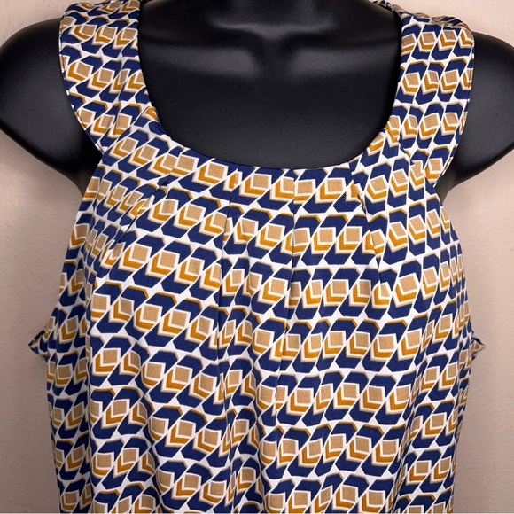 Large Stitch Collection Sleeveless Blouse Blue Orange White Geometric Boho - Picture 9 of 14